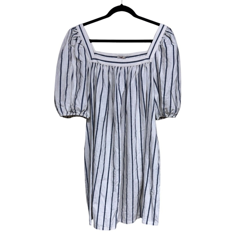 FAHERTY Phoenix Dress in Navy Elroy Stripe 100% Cotton Women's Size XL